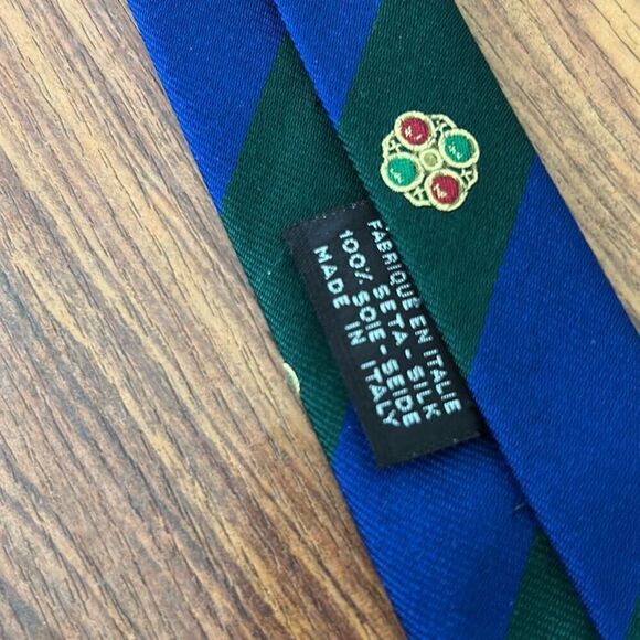 Vintage Chanel Tie 100% silk made in Italy green navy striped - Picture 3 of 5